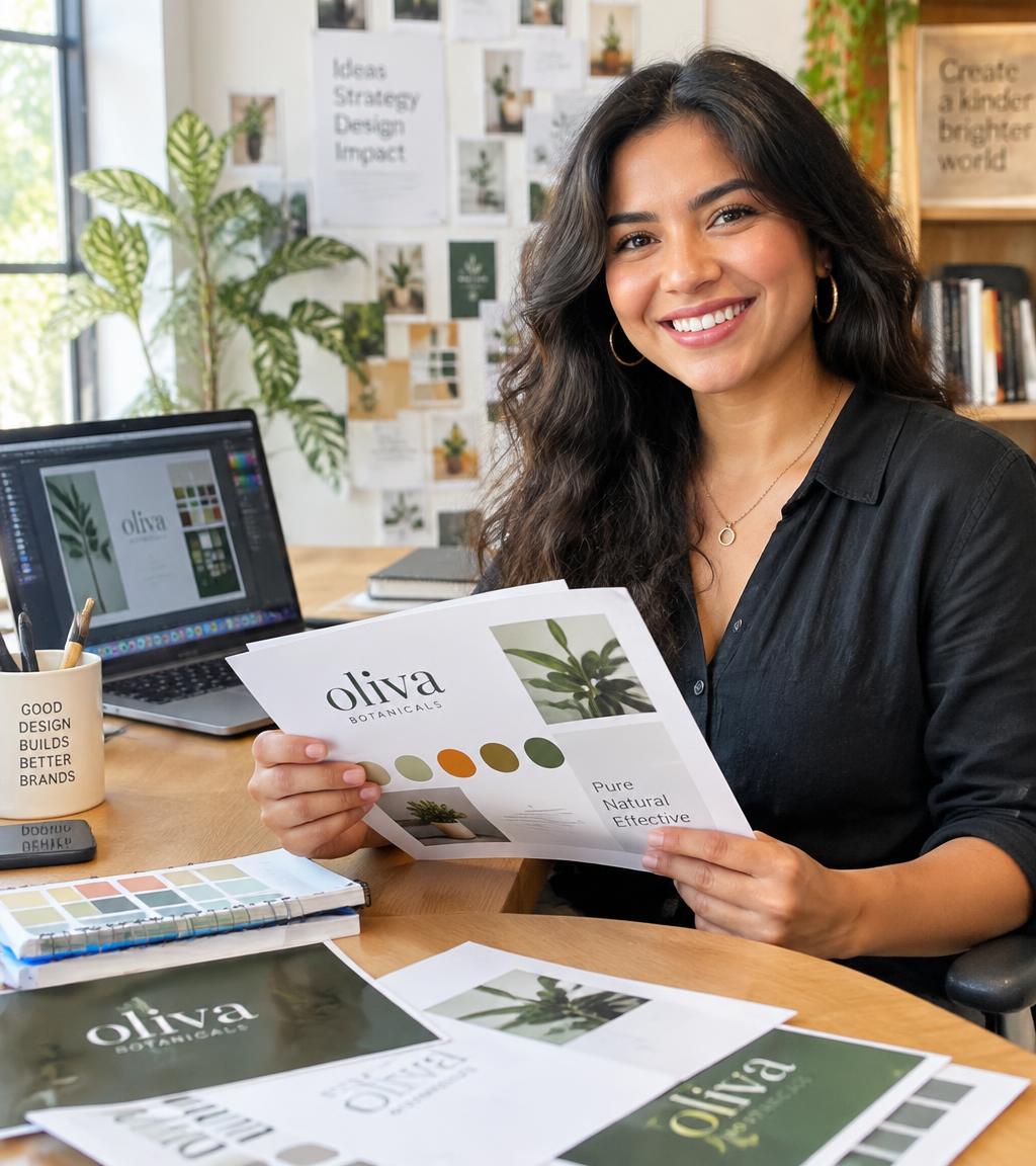 Reaction Studio designer with brand materials